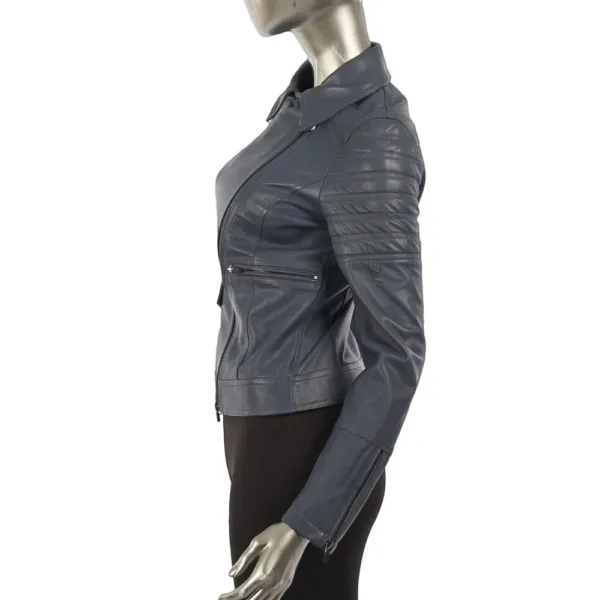 Ferrari slim fit leather jacket, Navy, Ladies - Image 3