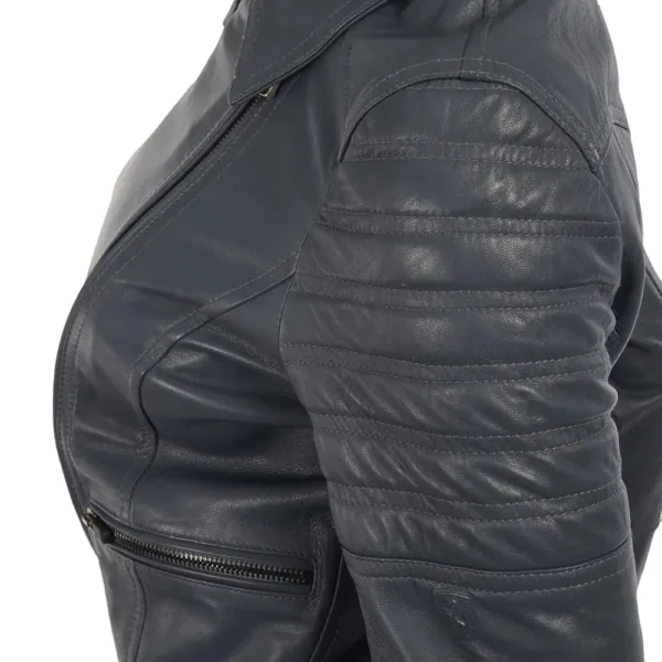 Ferrari slim fit leather jacket, Navy, Ladies - Image 4