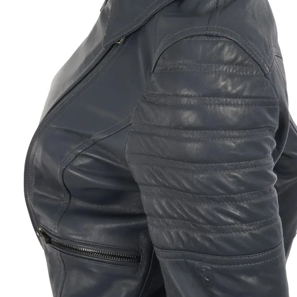 Ferrari slim fit leather jacket, Navy, Ladies - Image 4