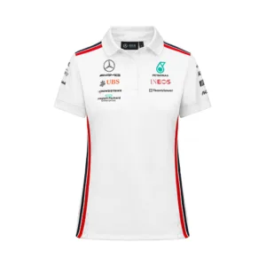 Mercedes team polo shirt 2023, white, Ladies