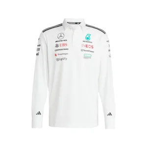 Mercedes f1 team polo shirt l/s, 2025, white, Mens