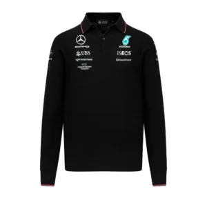 Mercedes team long sleeve polo 2023, black, Mens