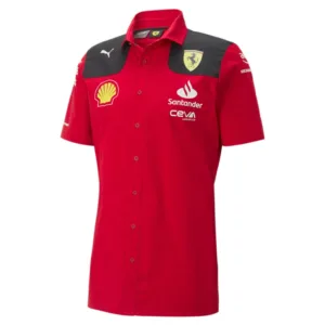 Ferrari team button shirt 2023, red, Mens
