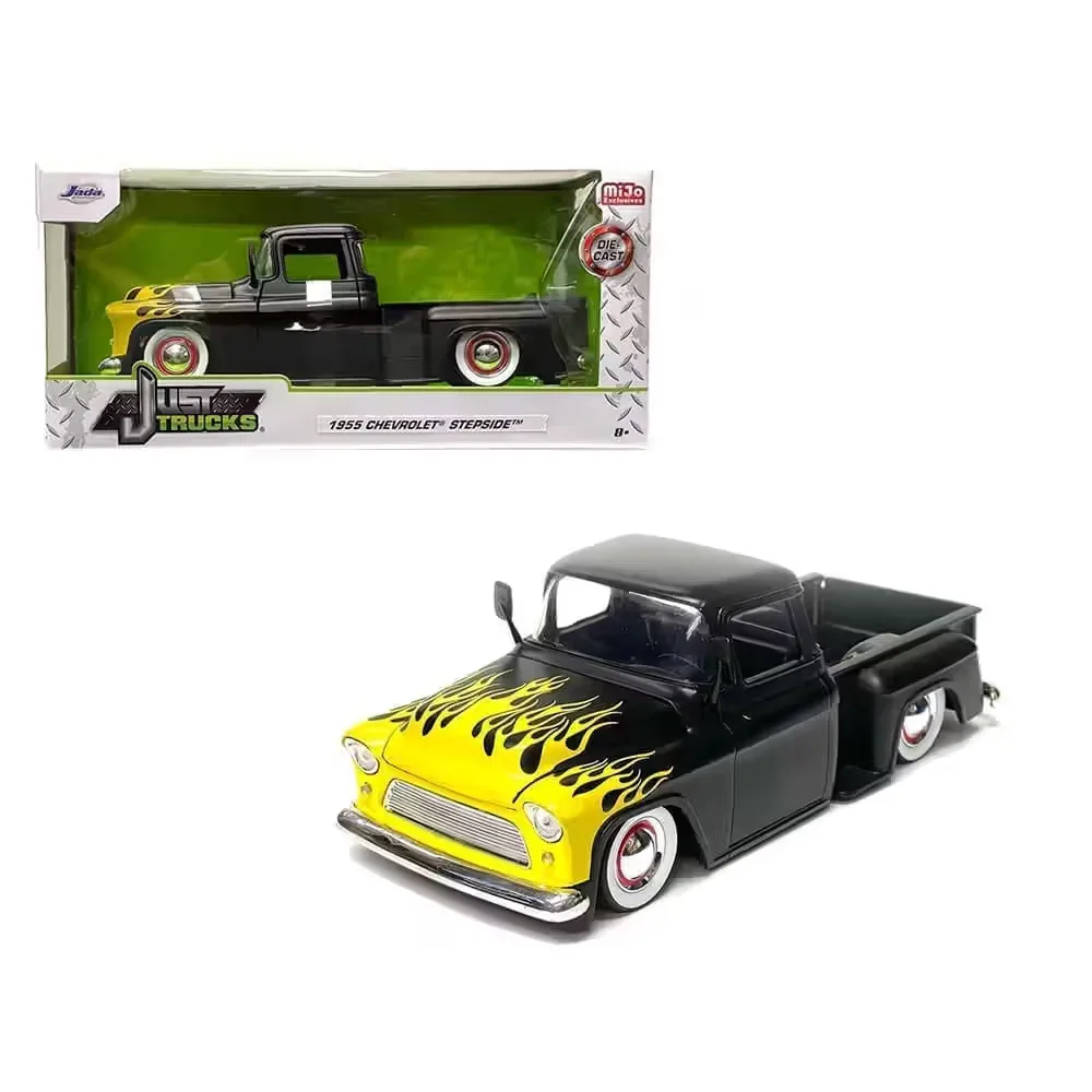 Chevrolet stepside truck blk/ yell flames, 1:24
