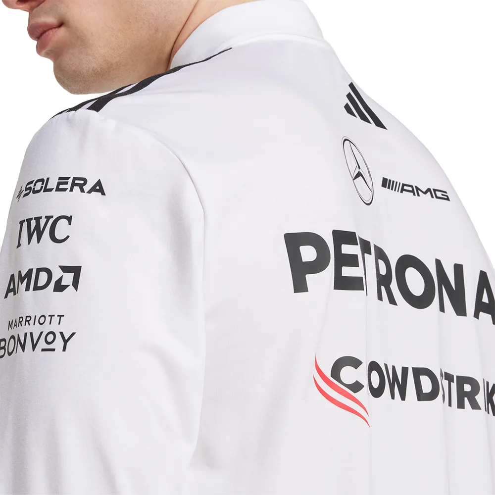 Mercedes f1 team polo shirt l/s, 2025, white, Mens