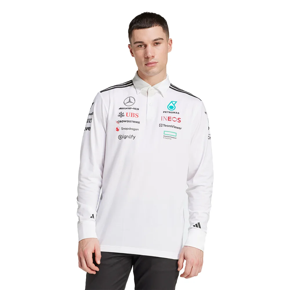 Mercedes f1 team polo shirt l/s, 2025, white, Mens